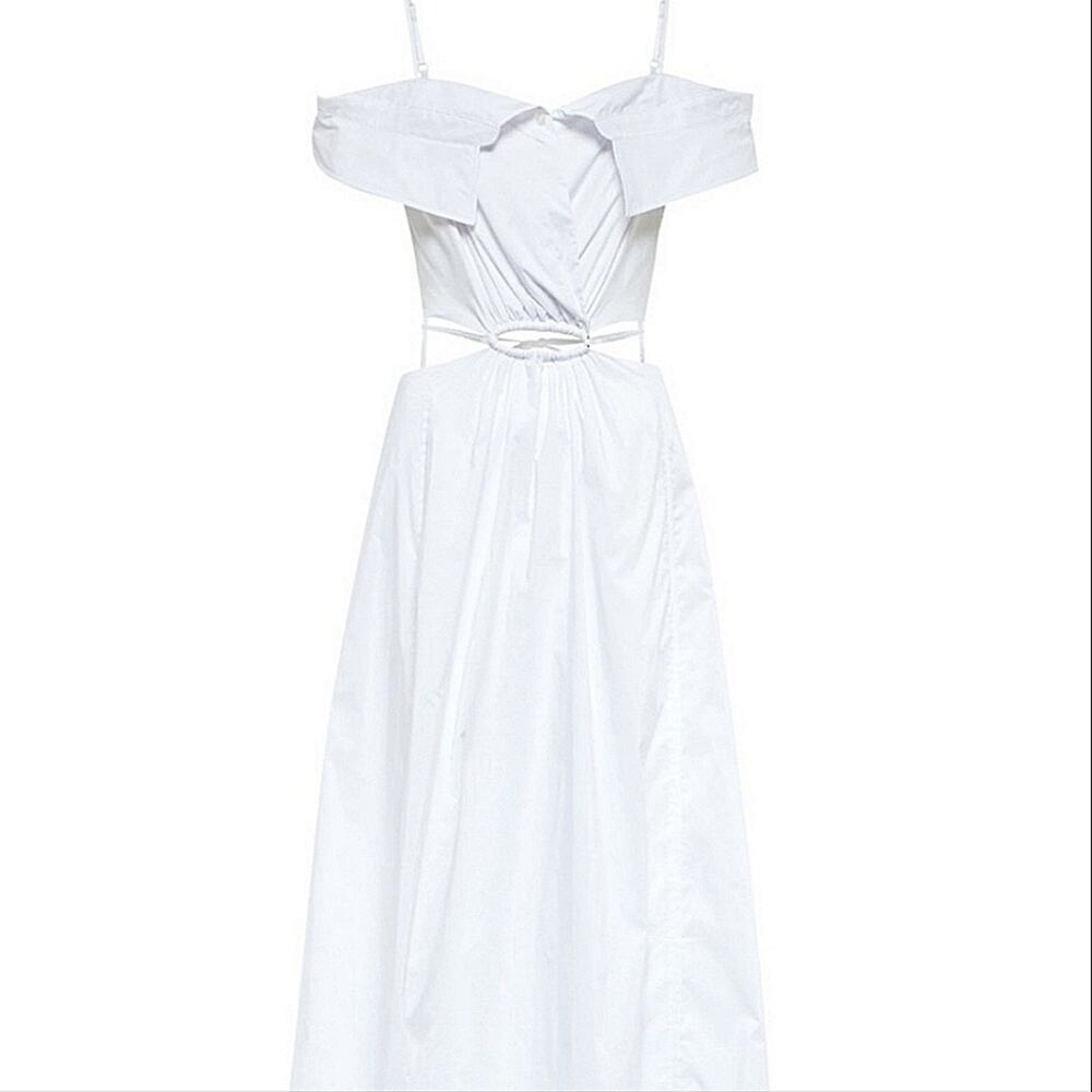 NWT$500 Jonathan Simkhai White Ansley Off-The-Shoulder Shirt Midi Dress Sz Large - Picture 16 of 16